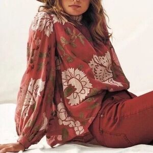 Payal Pratap Top Floral Cross Stitch Blouse Boho Peasant Long Sleeve Size 2 C